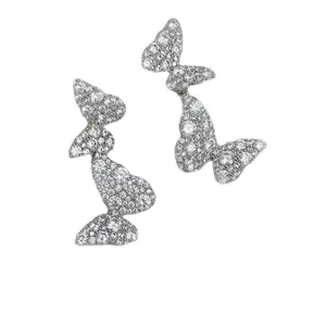 Elegant silver butterfly stud earrings with crystal pave design on white background