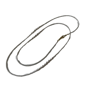 French vintage double-layered long pearl necklace with golden metallic buckle
