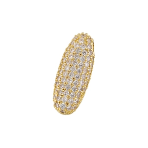 Macro shot of oval gold-plated pendant featuring shimmering micro-pave cubic zirconia
