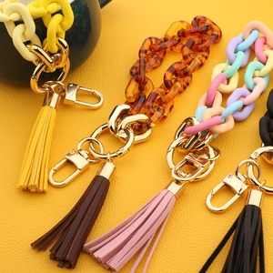 Acrylic Resin Chain Keychain With Faux Leather Tassel Fashion Bag Pendant For Women Colorful Gradient Resin Key Ring