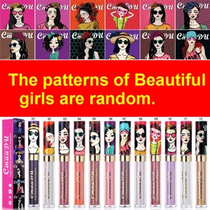 12 Farben Glitzer Lippenstift Set mit Anime-Mädchen Illustration und wasserfestem Finish