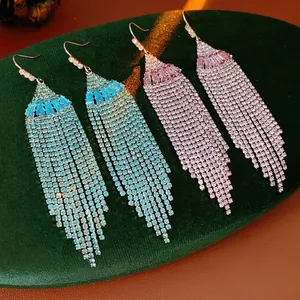 Bohemian Fan Tassel Earrings With Rhinestone Zircon Copper Vintage Style Women Jewelry 925 Sterling Silver Earring Post