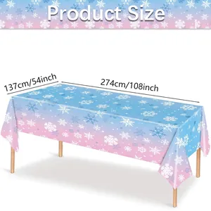Pink and blue gradient snowflake party tablecloth, 54x108 inch large rectangle table cover