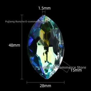 Macro detail of aurora AB crystal prism pendant with 48x28mm size measurements