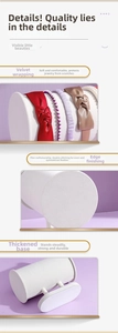 Macro shot of white velvet headband organizer with thick stable base and fine stitching
