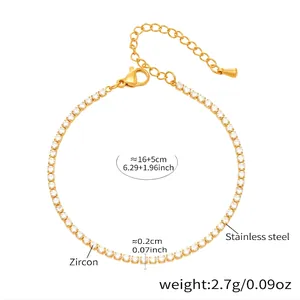 Detail view of gold titanium steel bracelet showing zircon inlay and measurements