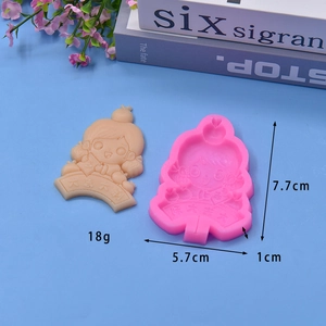 Detail of lucky girl silicone mold with Chinese fortune characters and dimensions