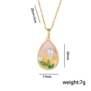 French vintage Monet necklace with micro-set pearls and enamel floral pendant