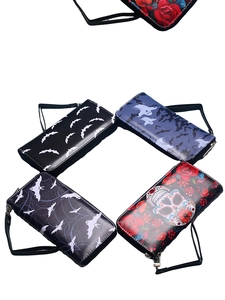 Group display of long zip-around PU leather wallets with bat and ghost gothic prints
