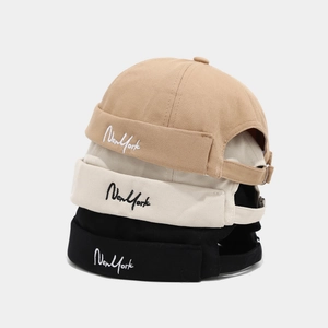 Three-color set of American retro brimless dock caps with New York cursive embroidery