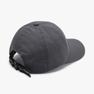 Dark grey breathable sports baseball cap with laser-cut mesh and adjustable back strap