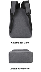 Detail view of the durable grey backpack showing adjustable straps and flat bottom base