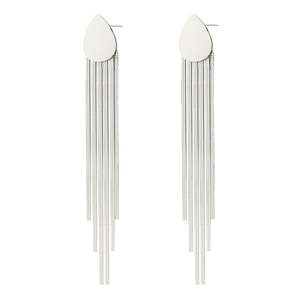 Silver drop earrings with long metal tassels and polished teardrop stud earrings
