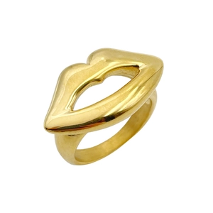 Minimalist 18K gold plated stainless steel ring featuring a unique lip shaped design