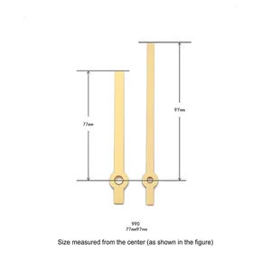Modern gold metal clock hands set with 77mm hour and 97mm minute needles dimensions