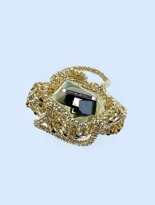 Chic gold metallic beaded woven handbag with hollow design and sequin finish for women