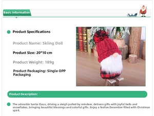Detailed view of skiing Christmas gnome featuring red knit hat and wooden sled base
