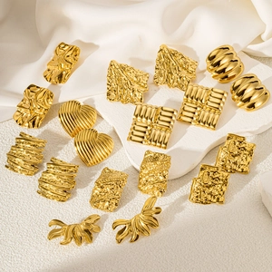 Collection of geometric 18K gold plated titanium steel earrings with textured finishes