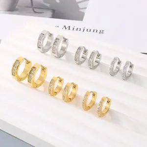 Boucles D Oreilles Huggie Acier Inoxydable Strass Plaqué Or Mode Créoles Bijoux Pour Hommes Et Femmes