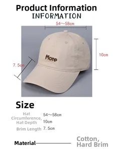 Size chart showing baseball cap dimensions with 54-58cm adjustable circumference and 7.5cm brim