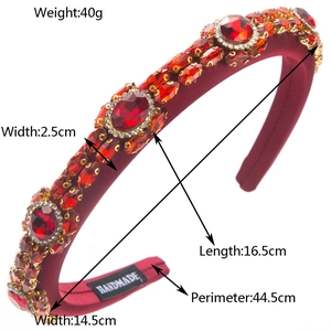 Serre-tête Baroque luxueux en éponge avec cristaux rouges et strass brillants chic