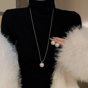 Collier Long En Künstliche Perles Et Boucles D'oreilles Cuivre Plaqué Or Avec Tige En Argent Élégant Pour Femme Chaîne Pull