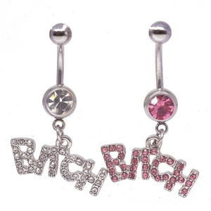 Rhinestone Letter Pendant Belly Ring Stainless Steel Navel Piercing Dangle Body Jewelry For Women Trendy Fashionable Accessory