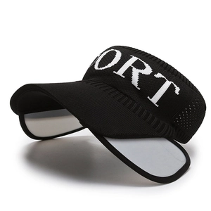 Breathable black knit sun visor hat with white SPORT lettering for outdoor sports