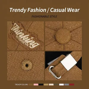 Brown cotton baseball cap with Thinking WISHFUL embroidery and adjustable metal buckle