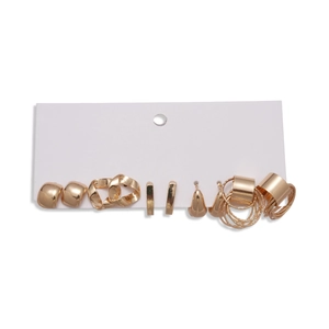 6-pair set of minimalist gold geometric stud earrings in square drop and hoop styles