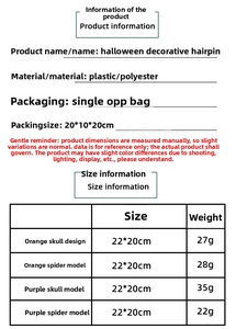 Detailed size and material information for Halloween skeleton and spider hair bands