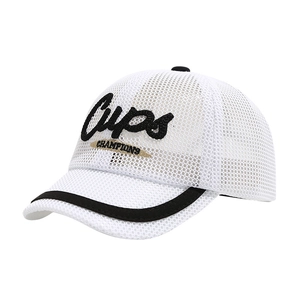 Kids breathable white mesh baseball cap featuring Cups and Champions embroidery