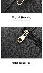 Détails des crochets dorés et du zip en cœur sur un sac en cuir noir grainé