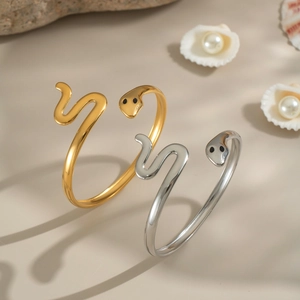 Bracelets ouverts géométriques en forme de serpent en acier doré et argenté