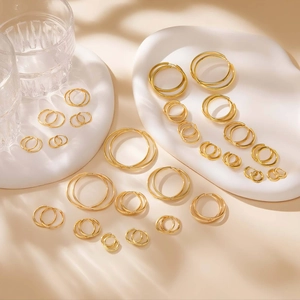 Stainless Steel Hoop Earrings High Polished Gold Plated Minimalist Geometric Circle Jewelry For Women