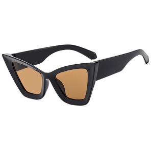 Retro black cat eye sunglasses with brown lenses shown at a 45-degree angle