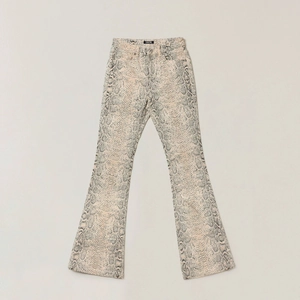 Damen Schlaghose mit Schlangenmuster in Creme und Schwarz mit hoher Taille Jeans