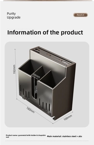 Detailed dimensions of gun grey stainless steel knife holder and cutlery organizer