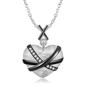 925 silver heart necklace with black and white zircon pendant on white background