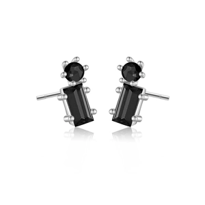 Detail of S925 sterling silver stud earrings with black zircon stones and silver posts