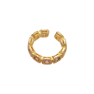 Elegant 14k gold plated open ring featuring a pink square zircon and accent crystals
