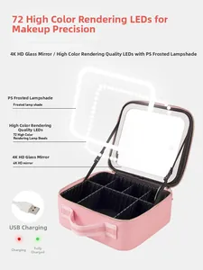 Detail of cosmetic bag with LED mirror, 72 high-color LEDs and USB charging port