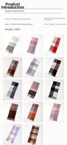Detail of plaid scarf texture showing the soft cashmere-like polyester fabric and tassels