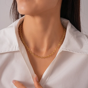 Geometric Alloy Circle Link Chain Necklace For Women Minimalist Metallic Clavicle Necklaces Elegant Jewelry