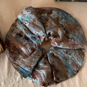 Vintage floral fabric scrunchie with bohemian abstract print for high ponytail styling