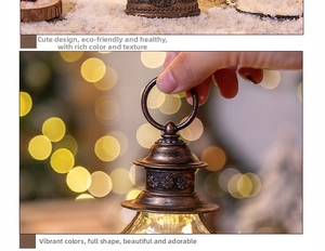 Macro detail of vintage bronze Christmas lantern featuring intricate snowflake embossing