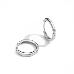 S925 sterling silver octagonal hoop earrings with a polished geometric finish for women