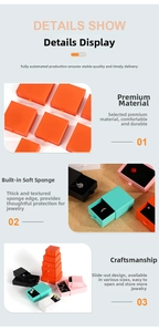 Macro shot of drawer-style jewelry gift boxes with soft black sponge padding inserts
