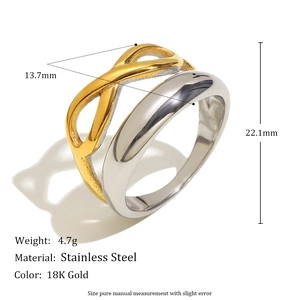 Anello doppio strato infinito in acciaio inossidabile bicolore placcato oro 18K