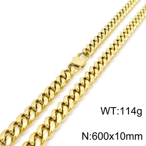 Detail view of 600x10mm gold Cuban link chain necklace with secure clasp and 114g weight